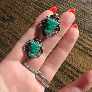 Vintage Carved Jade Earrings
